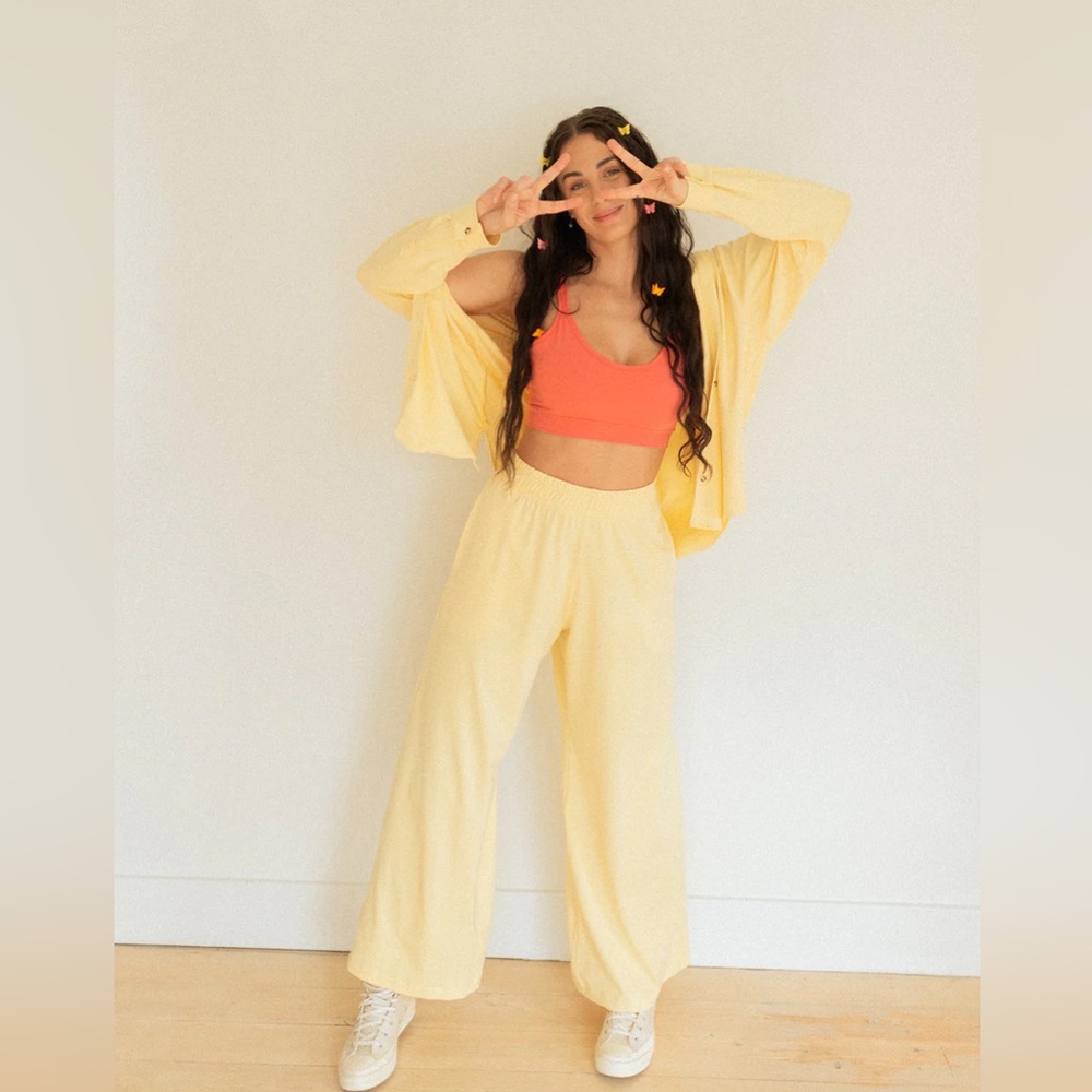 NWT Jax & Lennon Wide Leg Pant, size L in Lemon Gelato